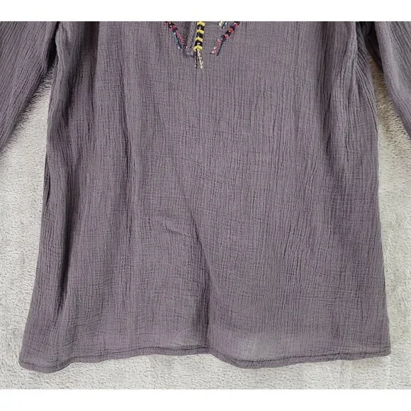 Urban Mangoz Shirt Womens Small Gray Embroidered Beaded Boho Hippie Gypsy Top - Picture 7 of 10